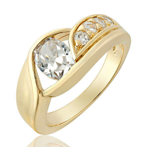 ~~ 7mm Clear Topaz Stone 18K Yellow Gold Plated Oval Cut Ring Size Q 8